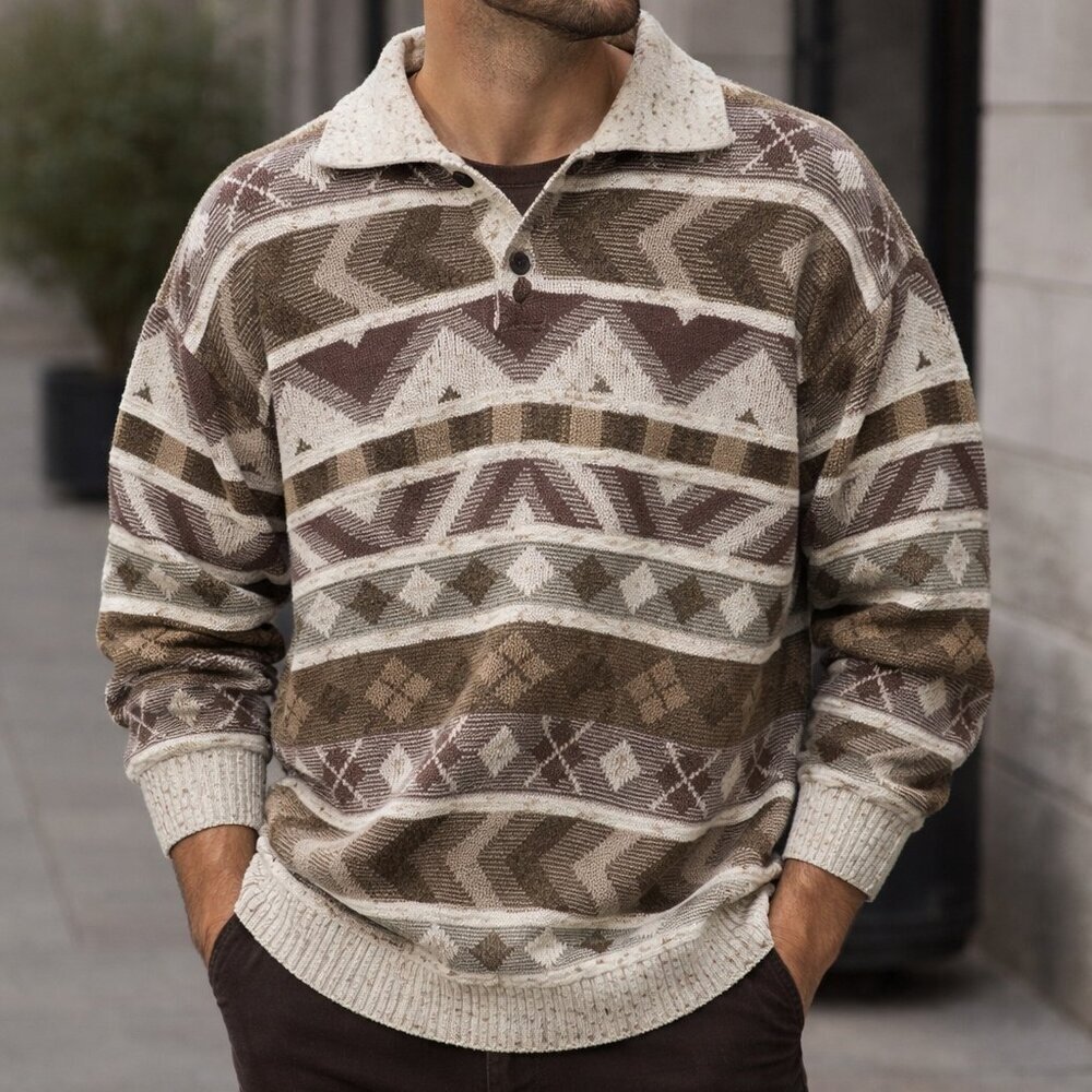 Giulio designs size M Geometric Pattern Sweater
Long sleeve brown and white